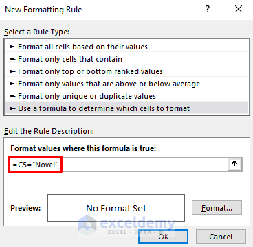 Entering Excel Formula to Color a Cell If the Value Follows a Condition
