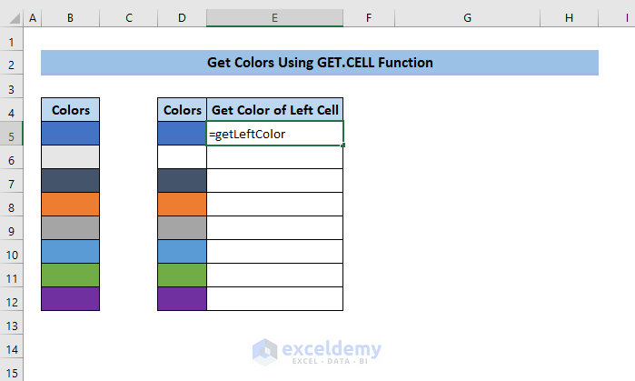 type formula in cell to get color in excel