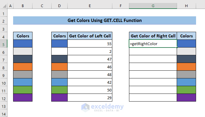type the formula to get color