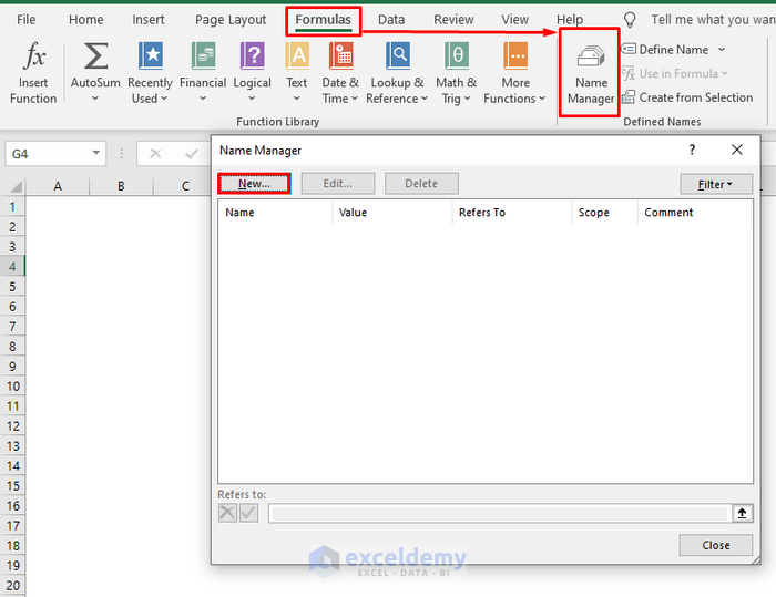 excel name manager dialog box