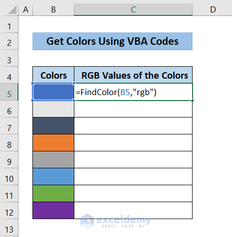 type formula to get color