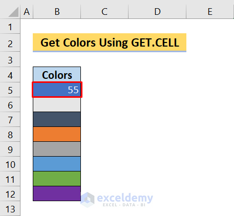 result of the Get.cell function in excel