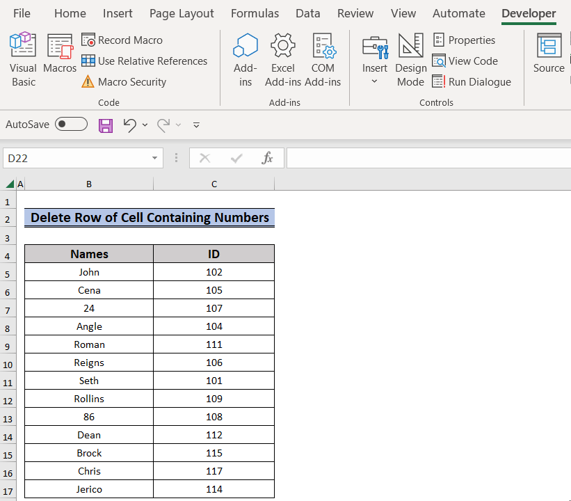 Demonstrating a Way to Delete Row If a Cell Contains Value by Using Macros in Excel