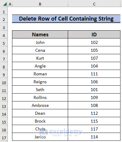 Sample Dataset to Delete Row If Cell Contains String Value by Using a Macro in Excel