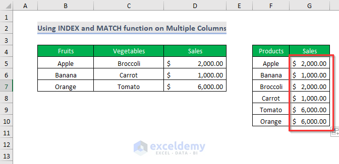 how to match multiple columns in Excel