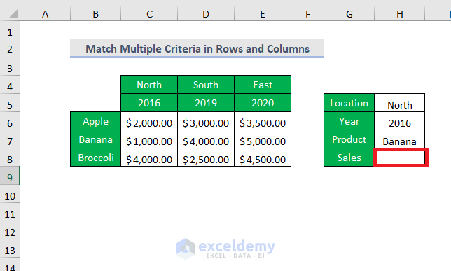 match criteria in row-wise and column-wise