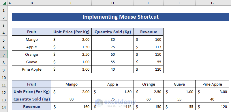 Implementing Mouse Shortcut to Perform Transpose Operation Using Paste Shortcut