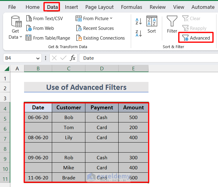 Use of Advanced Filters to Remove Blank Cells in Excel