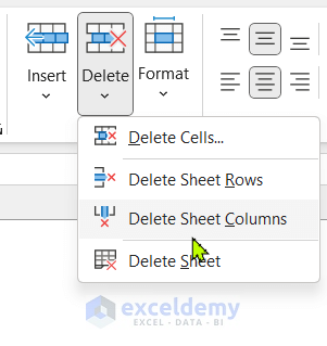 Choosing Delete Sheet Columns option