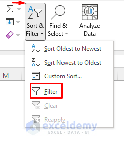 Use of Filter Option for Removing Blank Cells