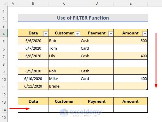 Insert FILTER Function to Remove Blank Excel Cells