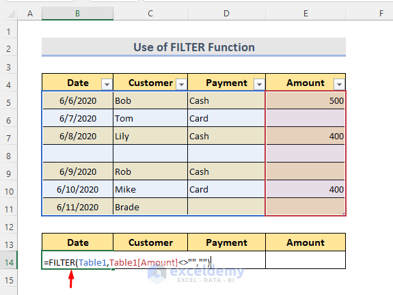 Using FILTER Function to Filter out data