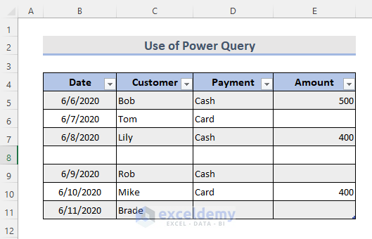 Use of Power Query to Remove Empty Cells in Excel