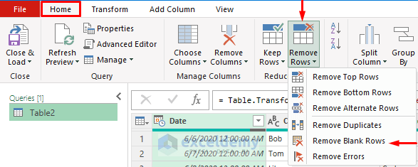 Removing Blank Rows from Power Query Editor