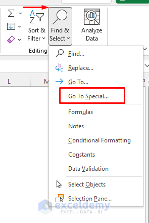 Using ‘Go To Special’ Feature to Delete Excel Blank Cells