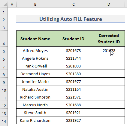 utilizing the Auto Fill feature to remove first character in Excel