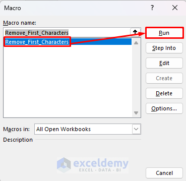 Applying the Subroutine to remove first character in Excel
