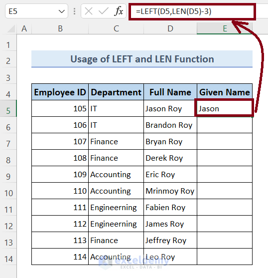 Use LEFT and LEN Functions to Delete the Last 3 Characters in Excel