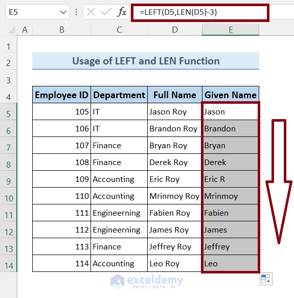 usage of fill handle to remove the last 3 characters in excel