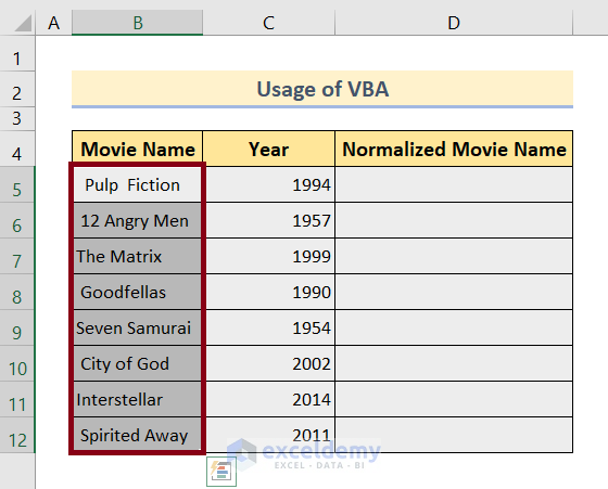 usage of vba in excel