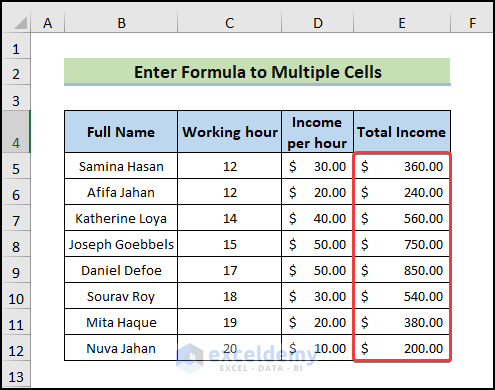enter formula to Repeat Formula Pattern in Excel