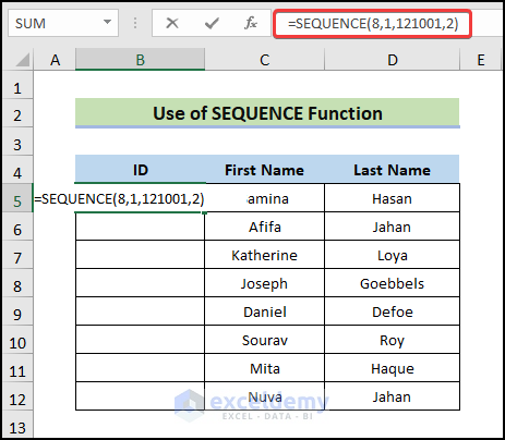 insert sequence function to Repeat Formula Pattern in Excel