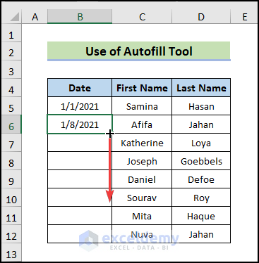 autofill tool to Repeat Formula Pattern in Excel
