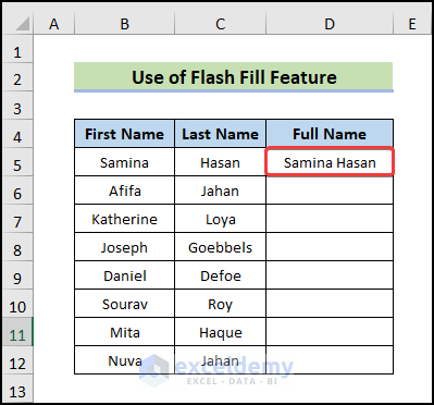 Flash Fill feature to Repeat Formula Pattern in Excel