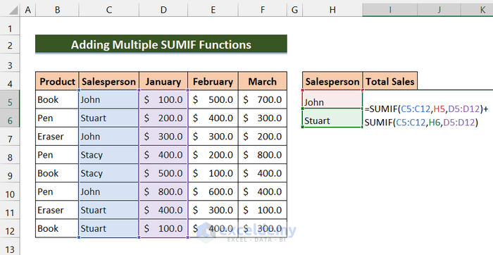 adding multiple sumif for multiple criteria