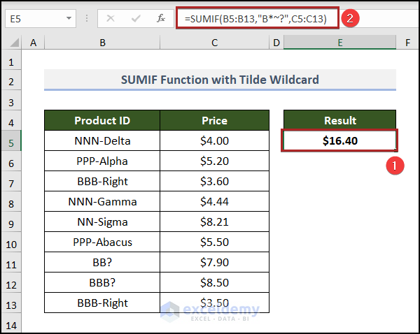 SUMIF Function with Tilde Wildcard