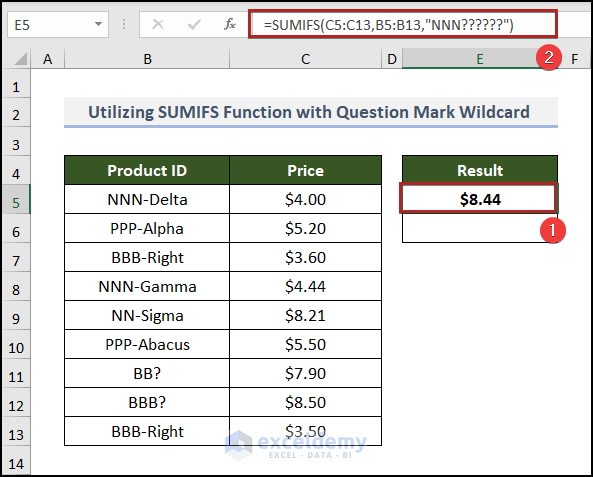 Utilizing SUMIFS Function with Question Mark Wildcard