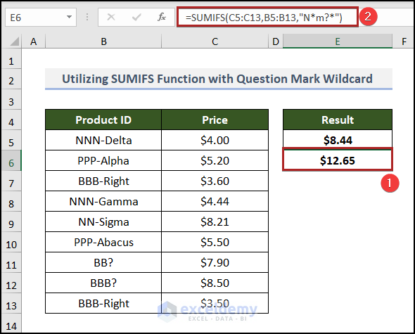Utilizing SUMIFS Function with Question Mark Wildcard