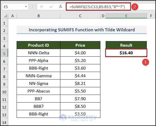 Incorporating SUMIFS Function with Tilde Wildcard in Excel