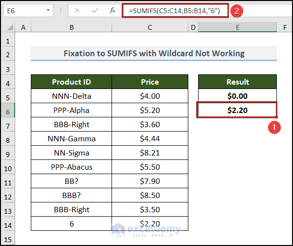 fix of SUMIFS with wildcard not working in Excel