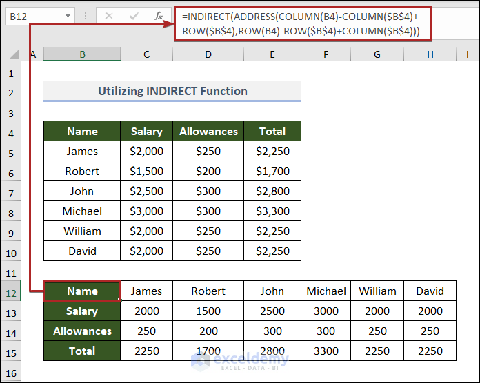excel transpose formulas without changing references