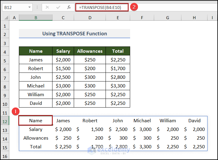 Using TRANSPOSE Function to transpose formulas without changing references