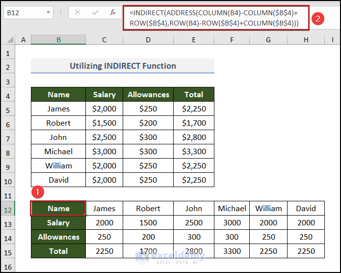 Utilizing INDIRECT Function to transpose formulas in Excel