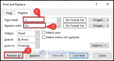 Find and Replace dialog box in Excel