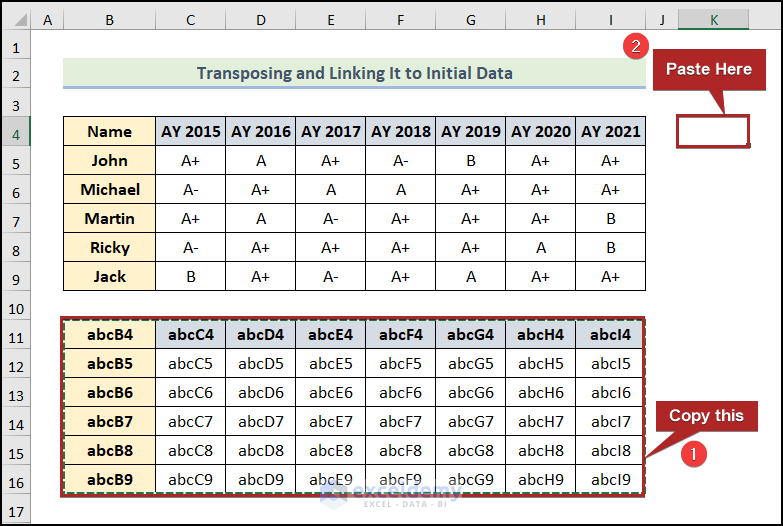 Paste special to transpose rows to columns in Excel