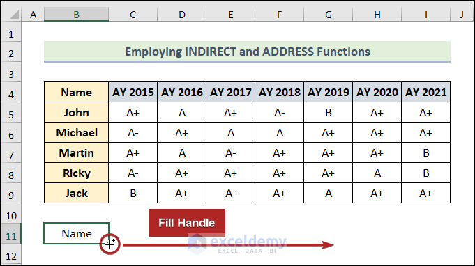 using fill handle to transpose rows to columns in Excel