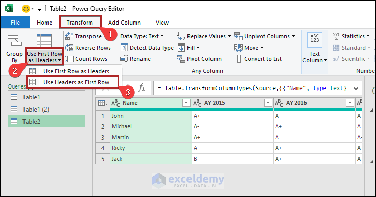 Power query editor in Excel