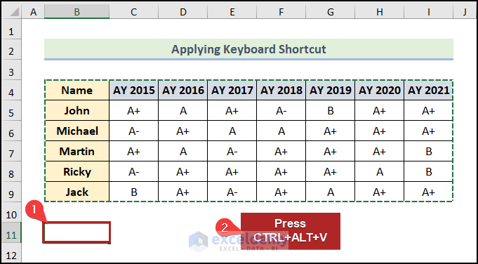 using Keyboard Shortcut to transpose in Excel
