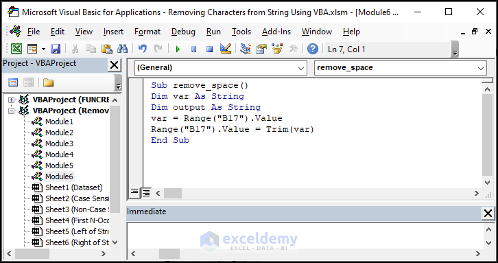 Writing VBA code to remove space characters from the using VBA in Excel
