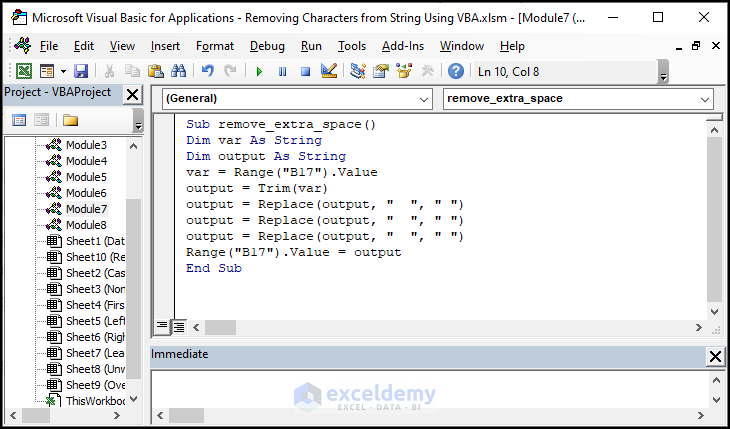 Writing VBA code to remove extra space characters from string using VBA in Excel