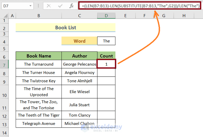 excel count specific words in column using formula