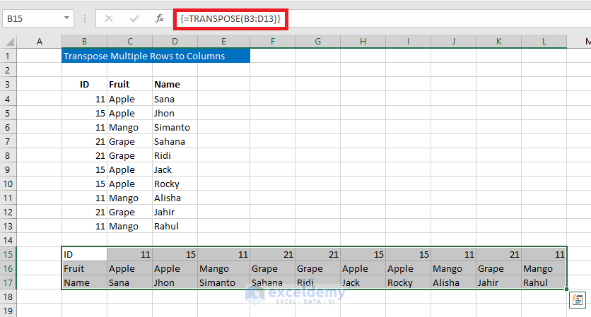 TRANSPOSE Function to Transpose Multiple Rows in Group to Columns