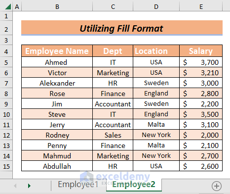 Utilizing Fill Format to Fill Across Worksheets in Excel