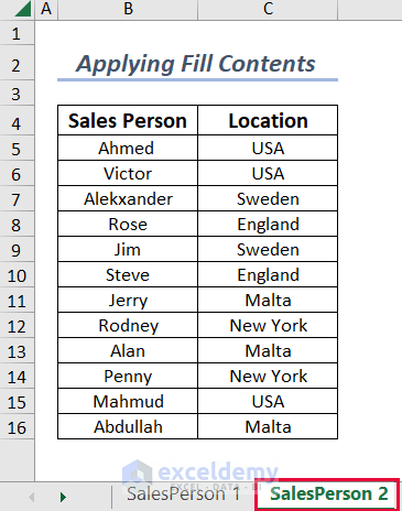 Sample Dataset to Only Fill Contents to Fill Across Worksheets in Excel