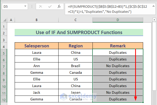 result IF and SUMPRODUCT Functions