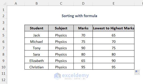 sorting with formula